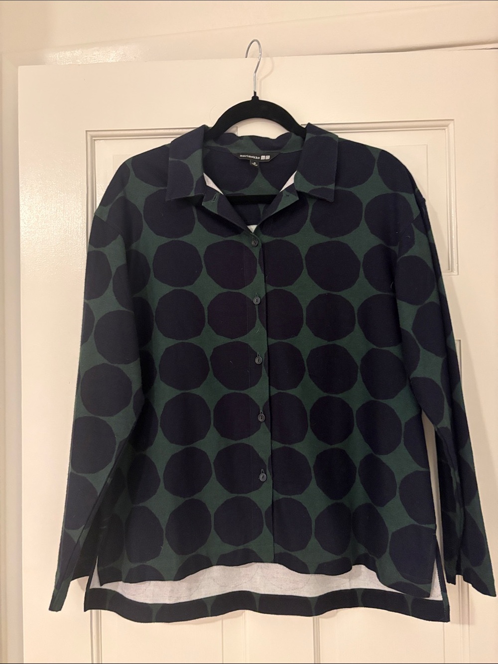 Marimekko Green and Navy Large Dot Button-Down Shirt